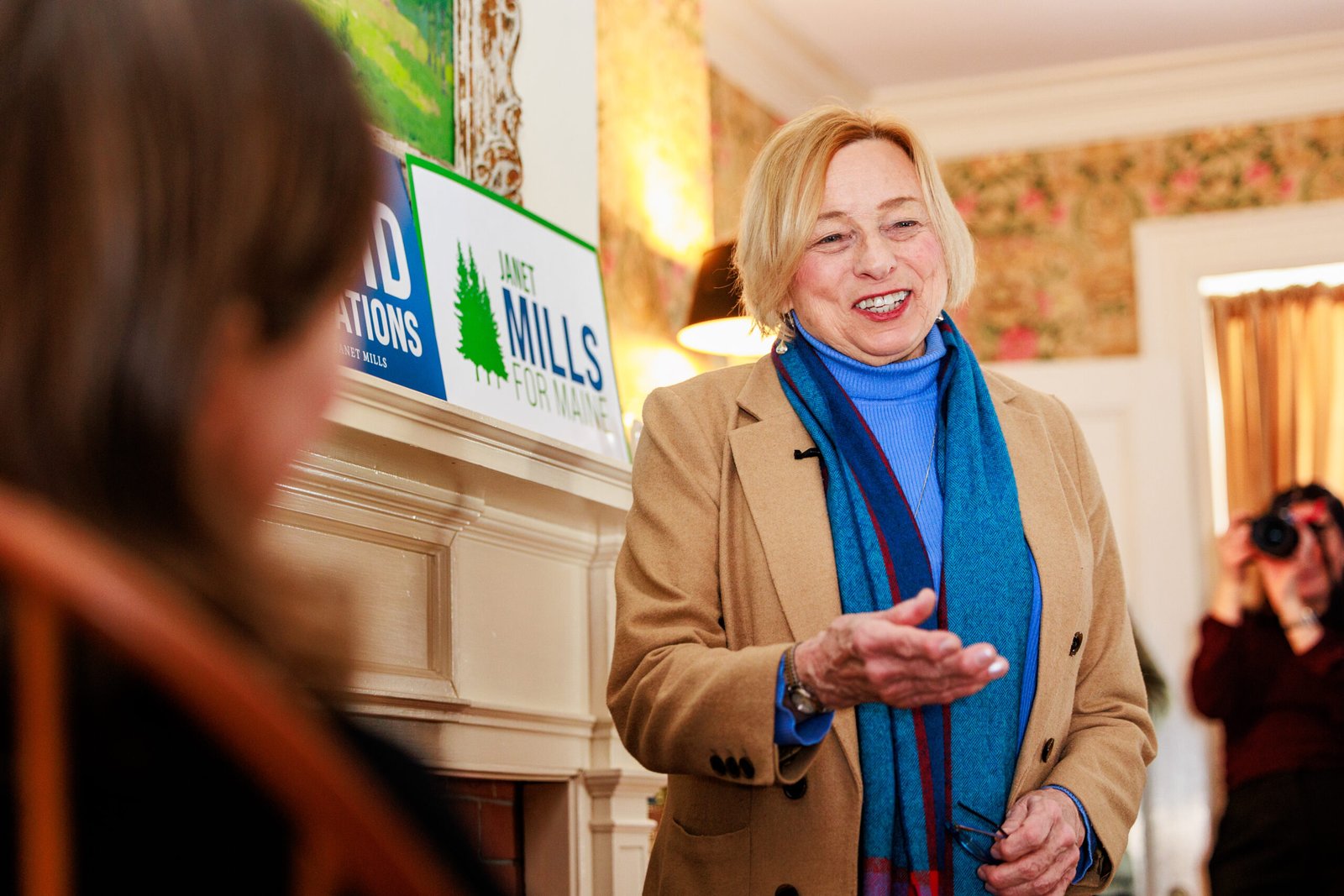 Maine Gov. Janet Mills speaks to supporters in Brunswick on Jan. 28.