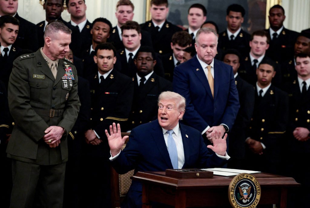 WATCH: Trump presents Commander-in-Chief's Trophy to Navy football team, says Hegseth and Caine are in the Situation Room