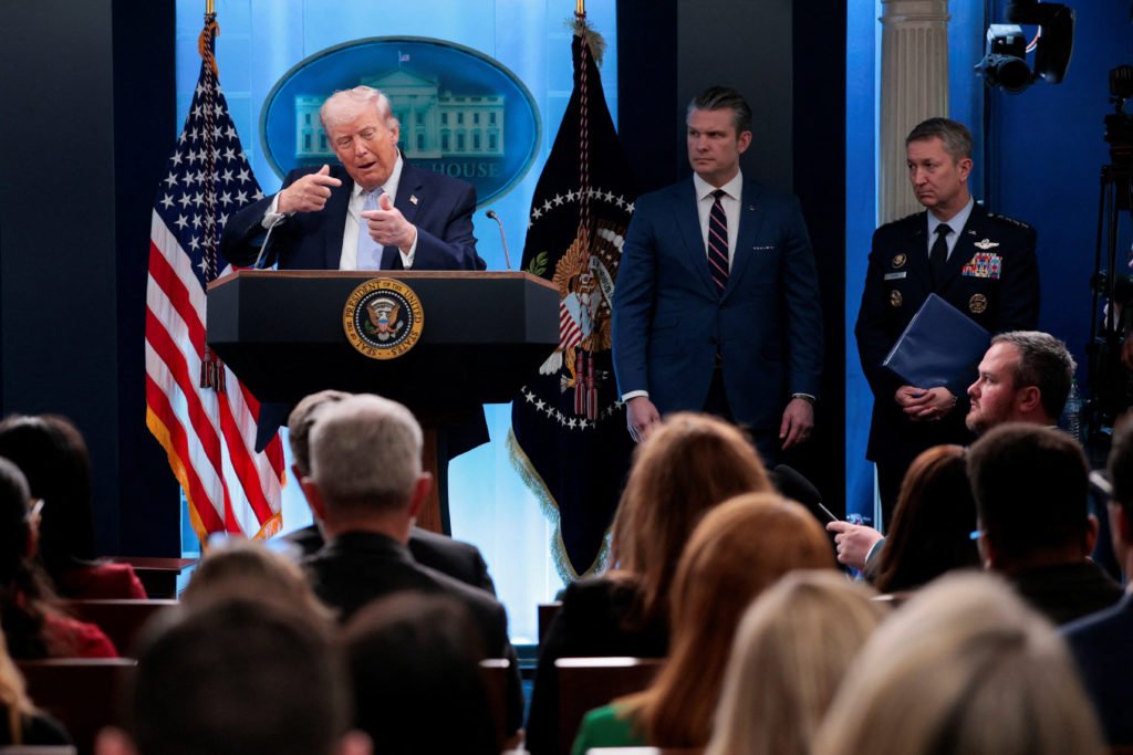 U.S. President Trump holds a press conference in the briefing room at the White House