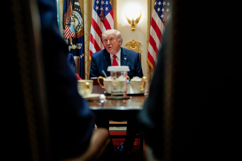 U.S. President Donald Trump participates in a cabinet meeting, at the White House
