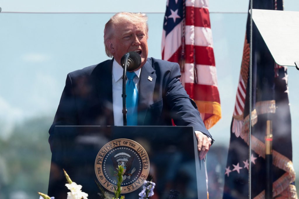 U.S. President Donald Trump delivers the commencement address at the United States Coast Guard Academy in New London